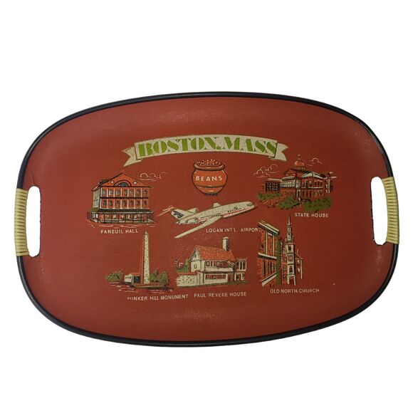 None Other - Vintage Boston, Mass Landmark Tray Platter Wall Art Faneuil Hall Logan